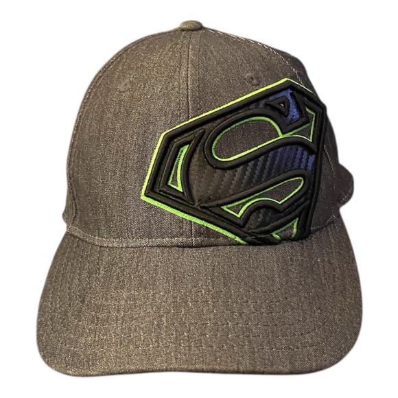 Superman S Logo Patch Ball Cap DC Comics Gray Hat Black Neon Green Symbol OSFM - Picture 1 of 6